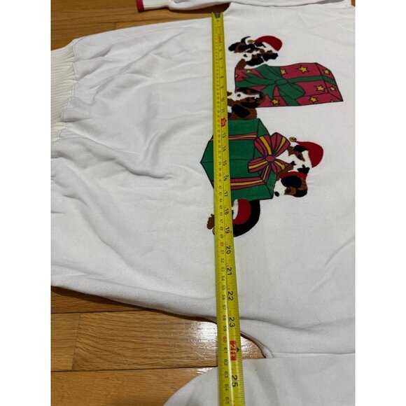 Vintage Christmas Dog Sweatshirt XL White Holiday Puppies Made in Korea - Picture 5 of 9